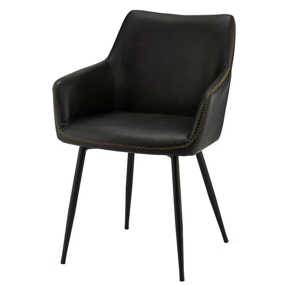 Wohnen Wohnzimmerstühle*Kunstleder Esstischsessel in Schwarz - Oristano (2er Set)