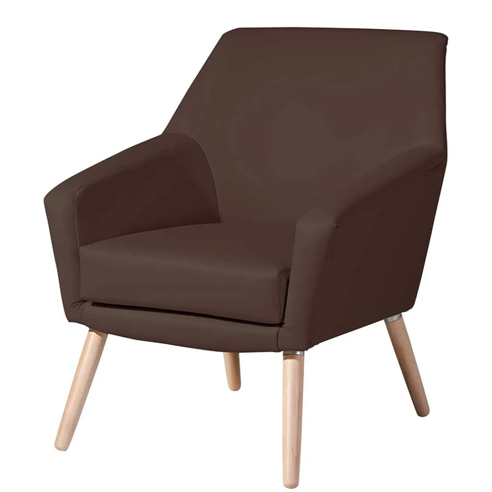 Wohnen Braune Möbel|Retro Möbel*Kunstleder-Sessel in Braun und Buche Natur - Astina