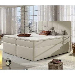 Wohnen Weiße Möbel|Betten*Kunstleder-Stauraumbett in Cremeweiß - Olav