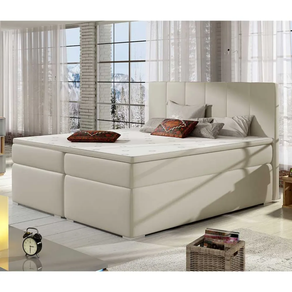 Wohnen Weiße Möbel|Betten*Kunstleder-Stauraumbett in Cremeweiß - Olav