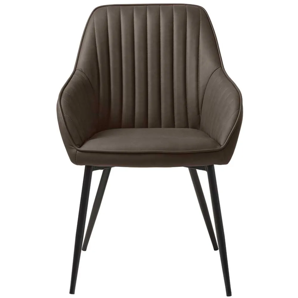 Wohnen Kunstlederstühle in Dunkelbraun mit Armlehnen - Petrolina (2er Set)