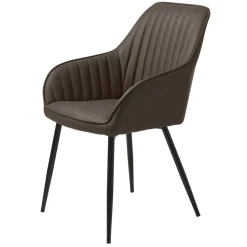 Wohnen Kunstlederstühle in Dunkelbraun mit Armlehnen - Petrolina (2er Set)