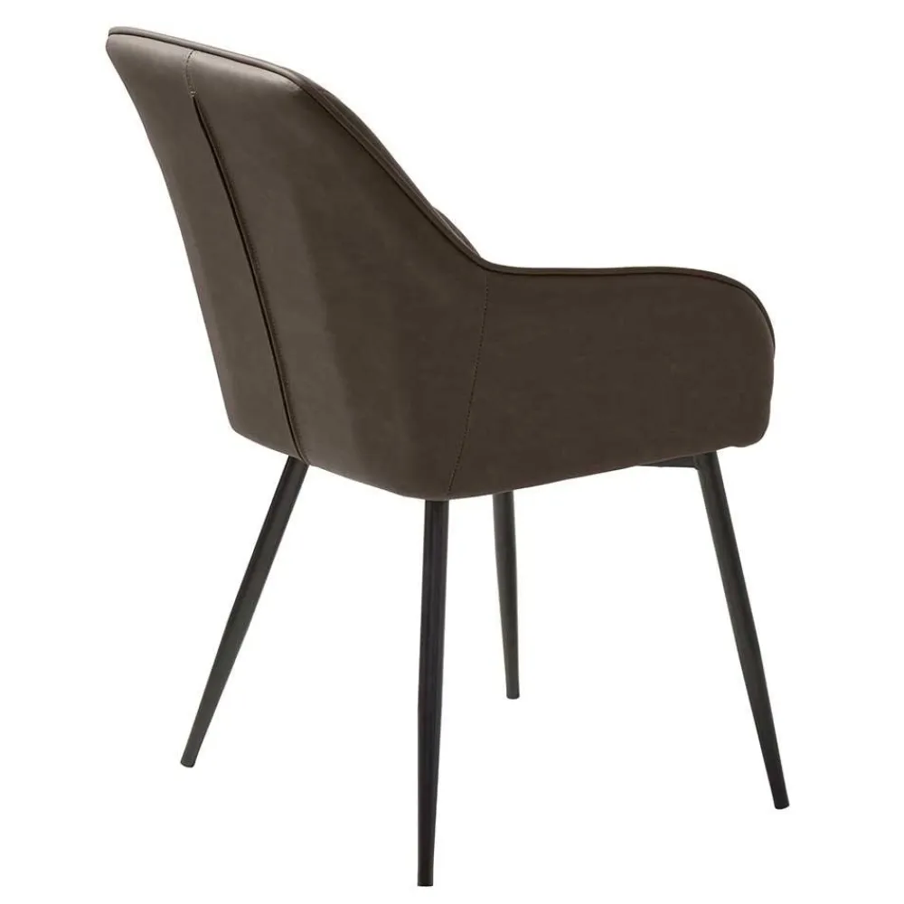 Wohnen Kunstlederstühle in Dunkelbraun mit Armlehnen - Petrolina (2er Set)