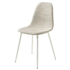 Wohnen Rattanmöbel*Kunstrattan Esszimmerstuhl in Weiß Beige Neptun mit Metall Gestell (4er Set)