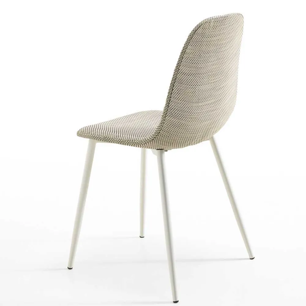 Wohnen Rattanmöbel*Kunstrattan Esszimmerstuhl in Weiß Beige Neptun mit Metall Gestell (4er Set)