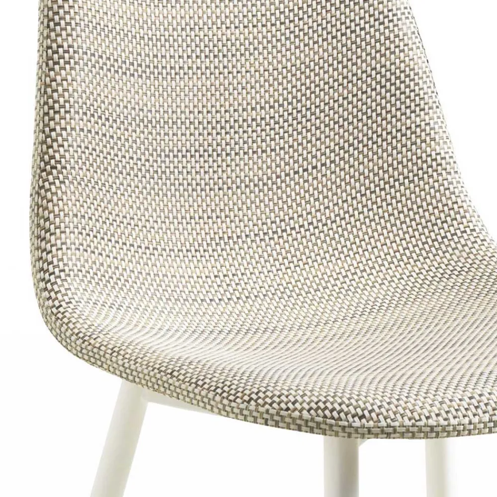 Wohnen Rattanmöbel*Kunstrattan Esszimmerstuhl in Weiß Beige Neptun mit Metall Gestell (4er Set)