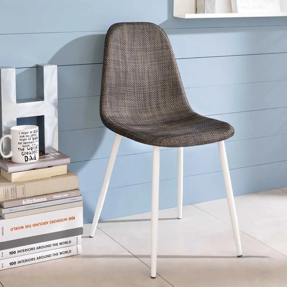 Wohnen Kunstrattan Schalenstuhl in Braun Macorys mit Stahl Gestell Weiß (4er Set)