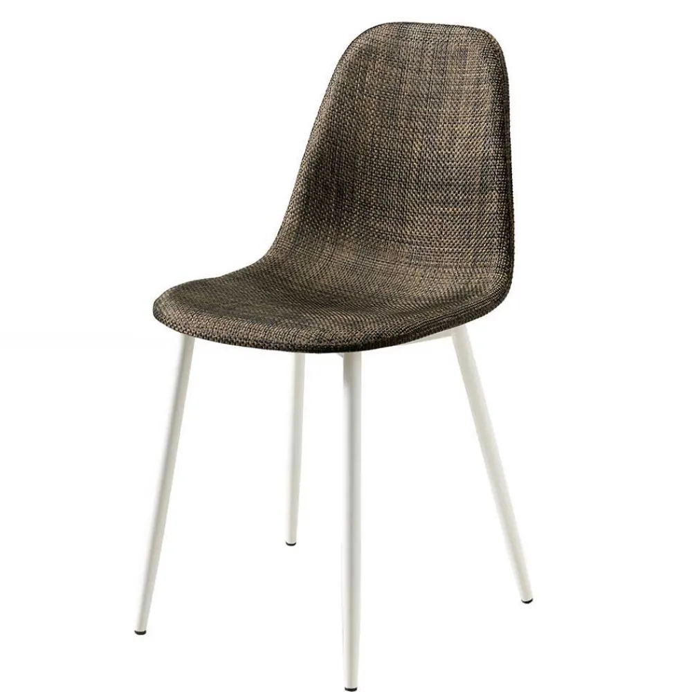 Wohnen Kunstrattan Schalenstuhl in Braun Macorys mit Stahl Gestell Weiß (4er Set)