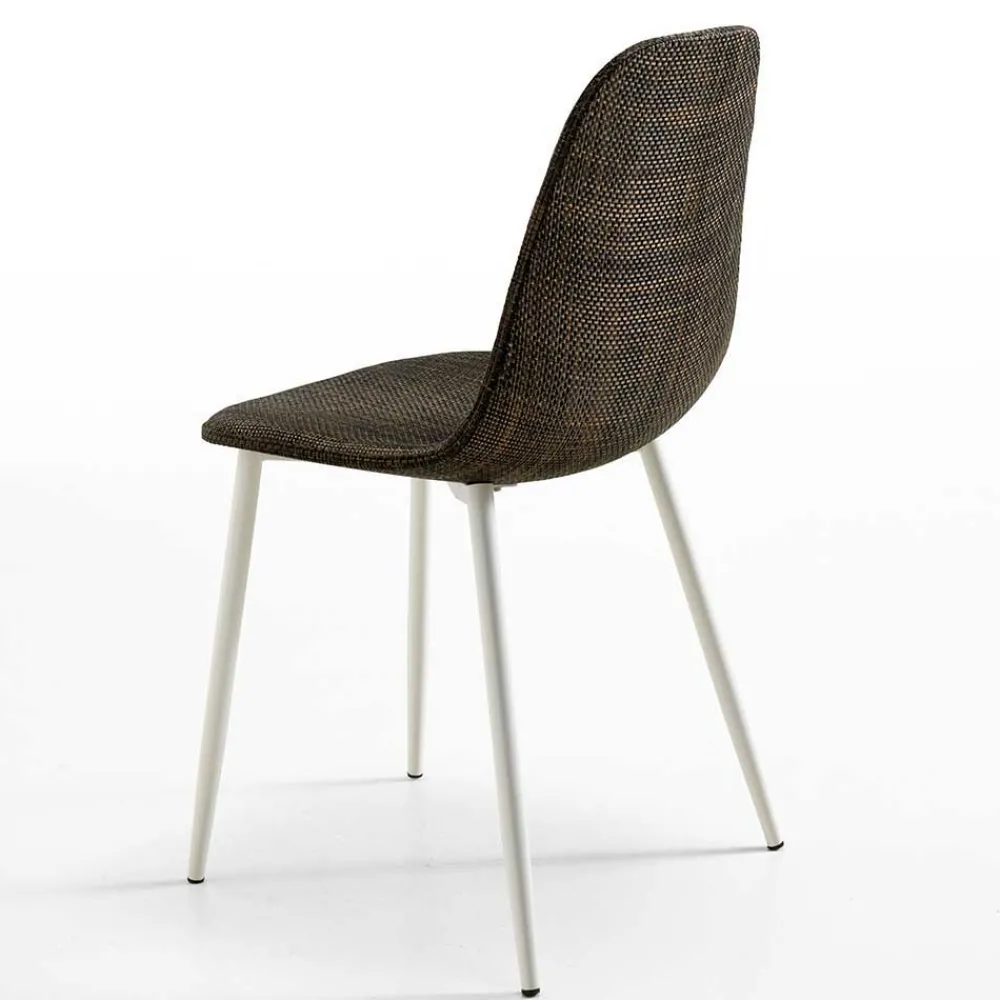 Wohnen Kunstrattan Schalenstuhl in Braun Macorys mit Stahl Gestell Weiß (4er Set)