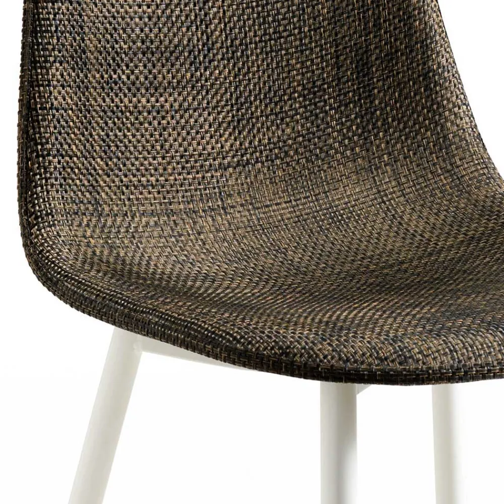 Wohnen Kunstrattan Schalenstuhl in Braun Macorys mit Stahl Gestell Weiß (4er Set)