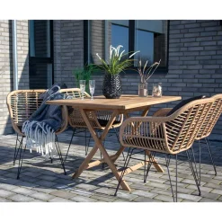 Wohnen Kunstrattan Tischsessel & Holztisch - Freshna (fünfteilig)