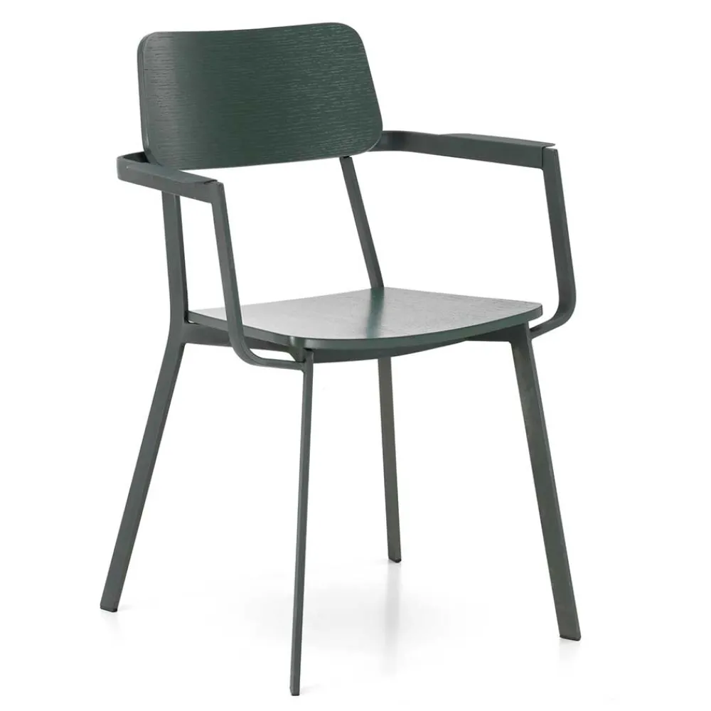 Wohnen Wohnzimmerstühle*Lackierter Armlehnstuhl in Grün - Nevers (4er Set)