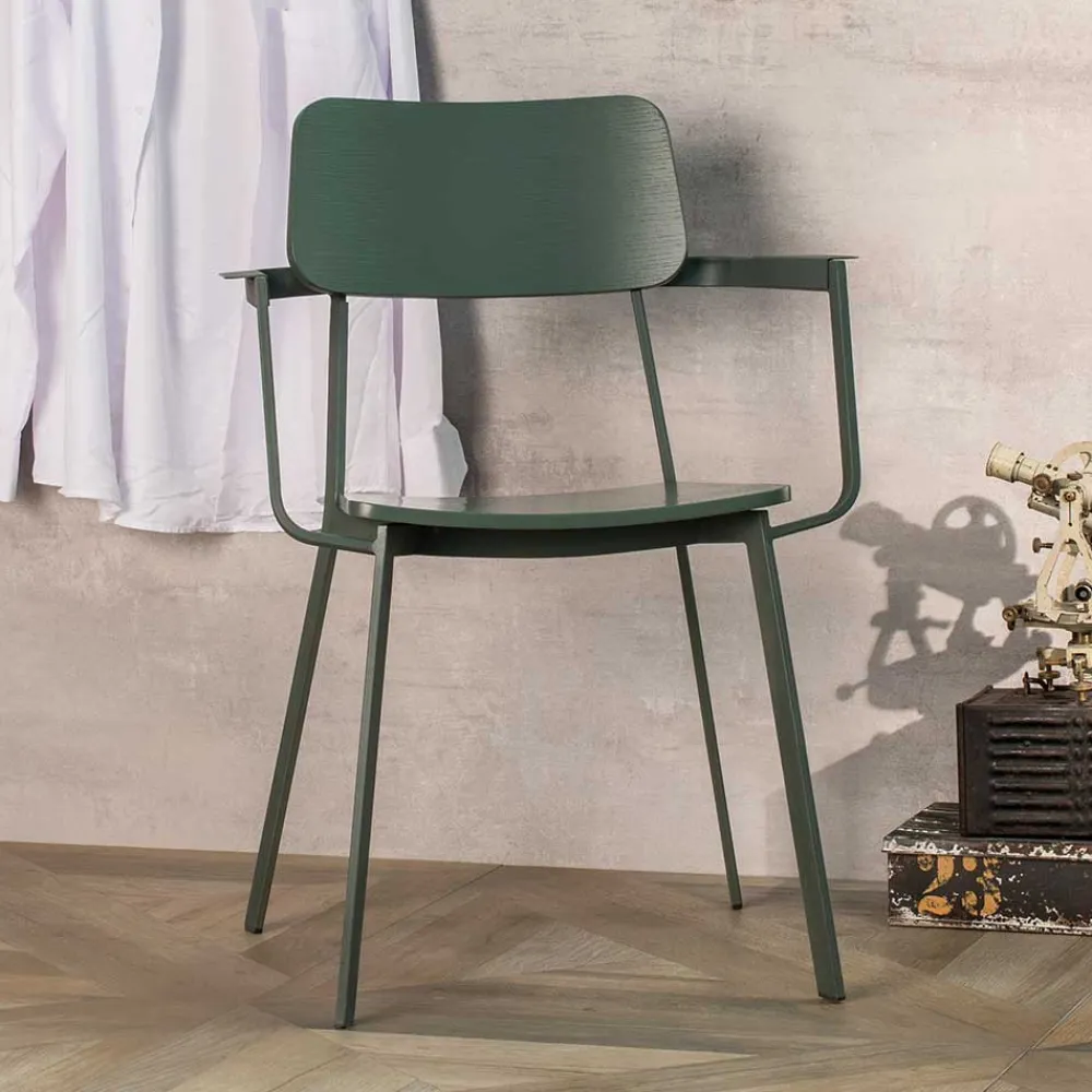 Wohnen Wohnzimmerstühle*Lackierter Armlehnstuhl in Grün - Nevers (4er Set)