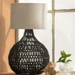 Wohnen Lampenfuß aus Metall mit Papierkordel Geflecht - Notana