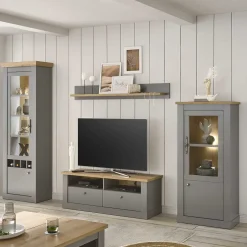 Wohnen Wohnzimmerschränke|Wohnwände*Landhaus Anbauwand in Lichtgrau & Eiche - Buleta (vierteilig)