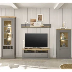 Wohnen Wohnzimmerschränke|Wohnwände*Landhaus Anbauwand in Lichtgrau & Eiche - Buleta (vierteilig)