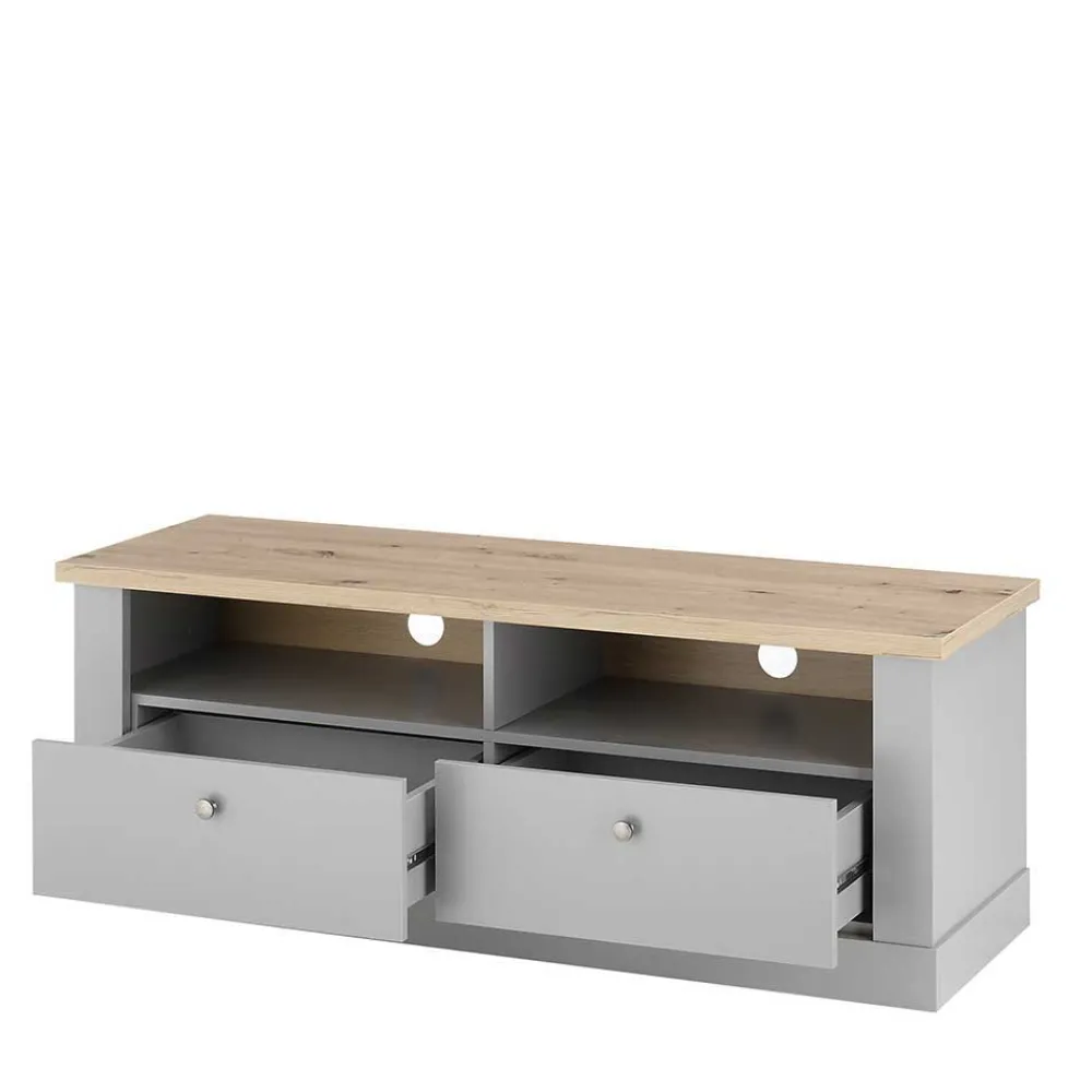 Wohnen Wohnzimmerschränke|Wohnwände*Landhaus Anbauwand in Lichtgrau & Eiche - Buleta (vierteilig)