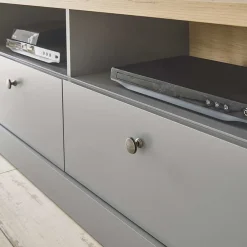 Wohnen Wohnzimmerschränke|Wohnwände*Landhaus Anbauwand in Lichtgrau & Eiche - Buleta (vierteilig)