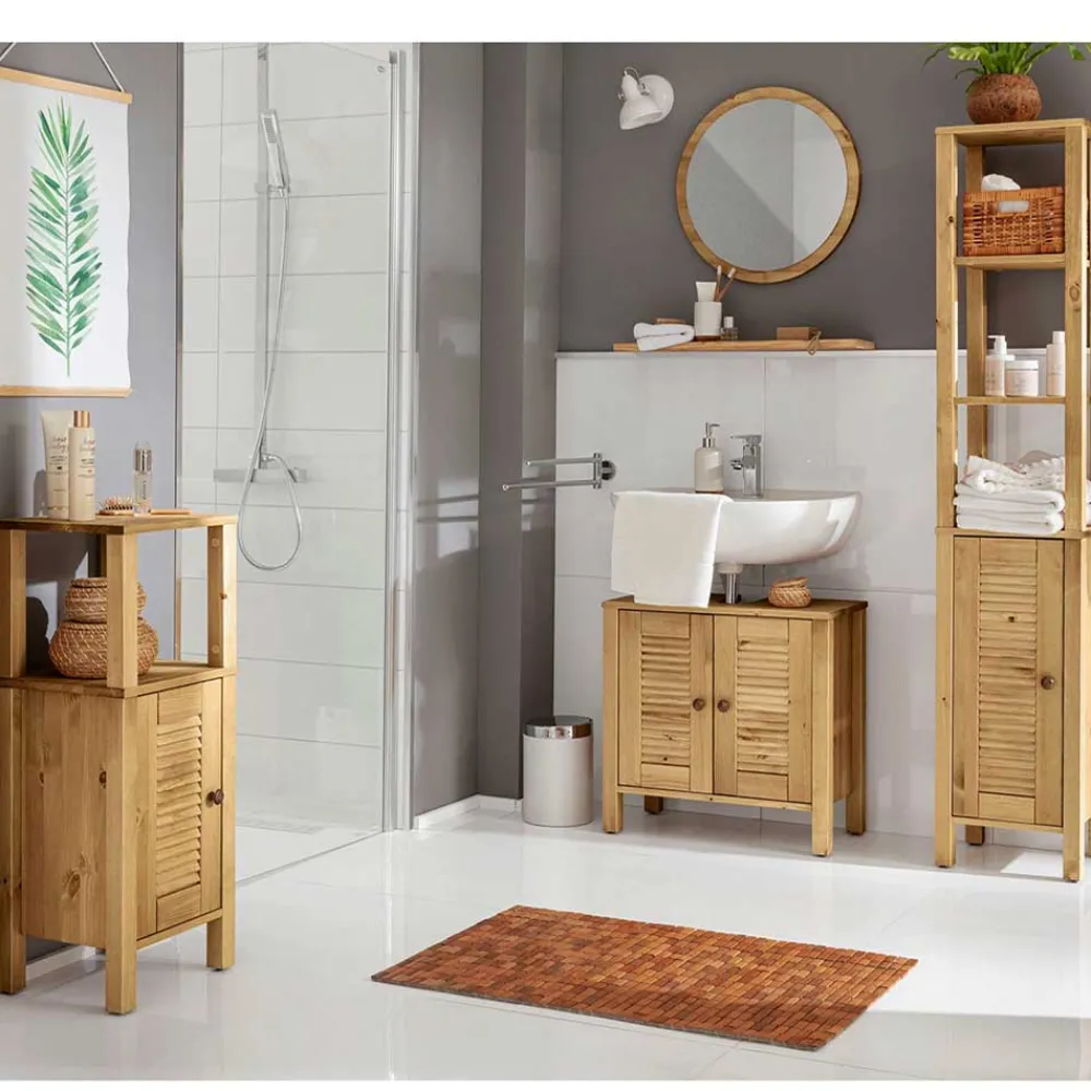 Wohnen Badezimmer Komplett*Landhaus Badmöbel aus Massivholz - Zavieca (vierteilig)