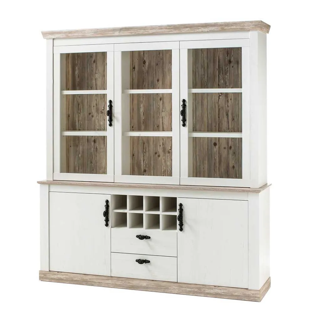 Wohnen Landhaus Buffet Schrank in Weiß Pinie Nedita 184 cm breit