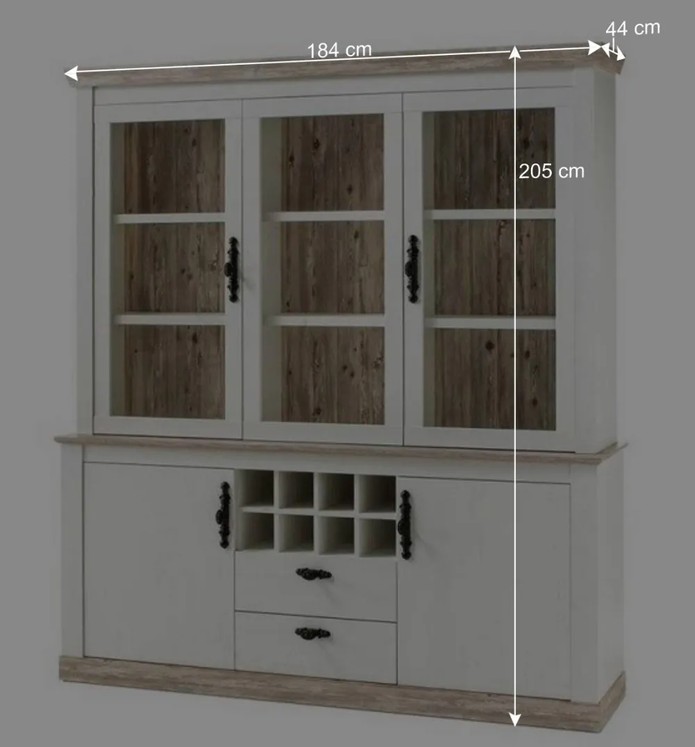 Wohnen Landhaus Buffet Schrank in Weiß Pinie Nedita 184 cm breit