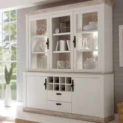 Wohnen Landhaus Buffet Schrank in Weiß Pinie Nedita 184 cm breit