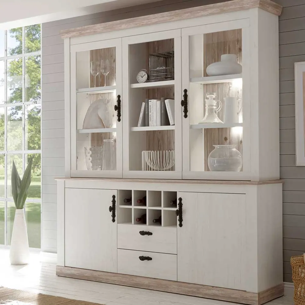 Wohnen Landhaus Buffet Schrank in Weiß Pinie Nedita 184 cm breit