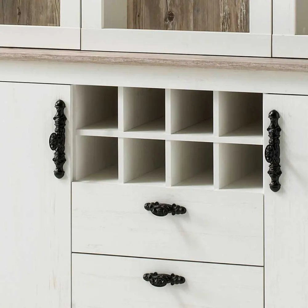 Wohnen Landhaus Buffet Schrank in Weiß Pinie Nedita 184 cm breit