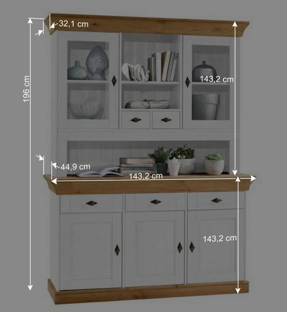 Wohnen Küchenschränke|Esszimmer-Vitrinen*Landhaus Buffetvitrine Sibiuta in Weiß