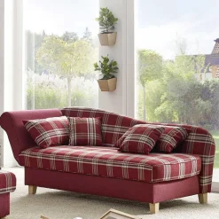 Wohnen Landhaus Chaiselongue in Rot mit Karo Muster - Litruna