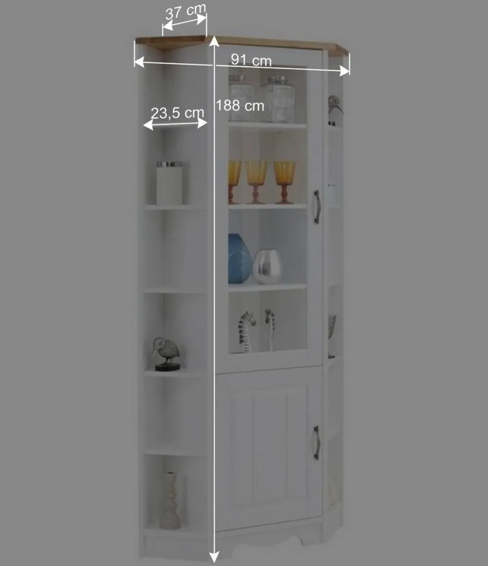 Wohnen Esszimmer-Vitrinen*Landhaus Eckvitrine aus Kiefer zweifarbig - Ribeiro