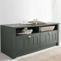 Wohnen Schuhschränke|Garderobenbänke*Landhaus Flur Bank in Dunkelgrün - Niestov