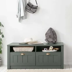 Wohnen Schuhschränke|Garderobenbänke*Landhaus Flur Bank in Dunkelgrün - Niestov