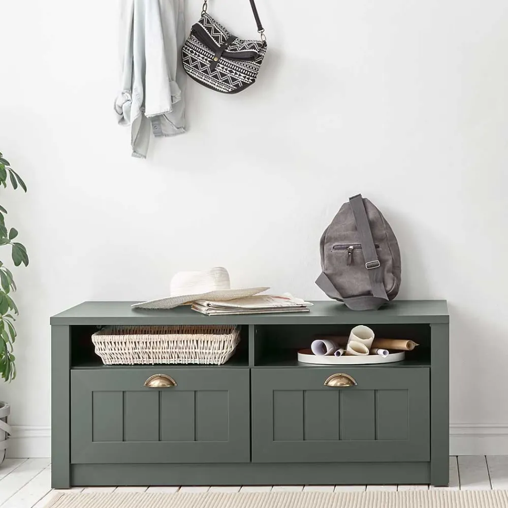 Wohnen Schuhschränke|Garderobenbänke*Landhaus Flur Bank in Dunkelgrün - Niestov