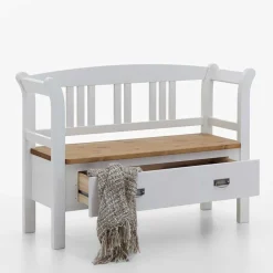 Wohnen Esszimmerbänke|Sitzbank*Landhaus Flurbank Lugon in Weiß Kieferfarben