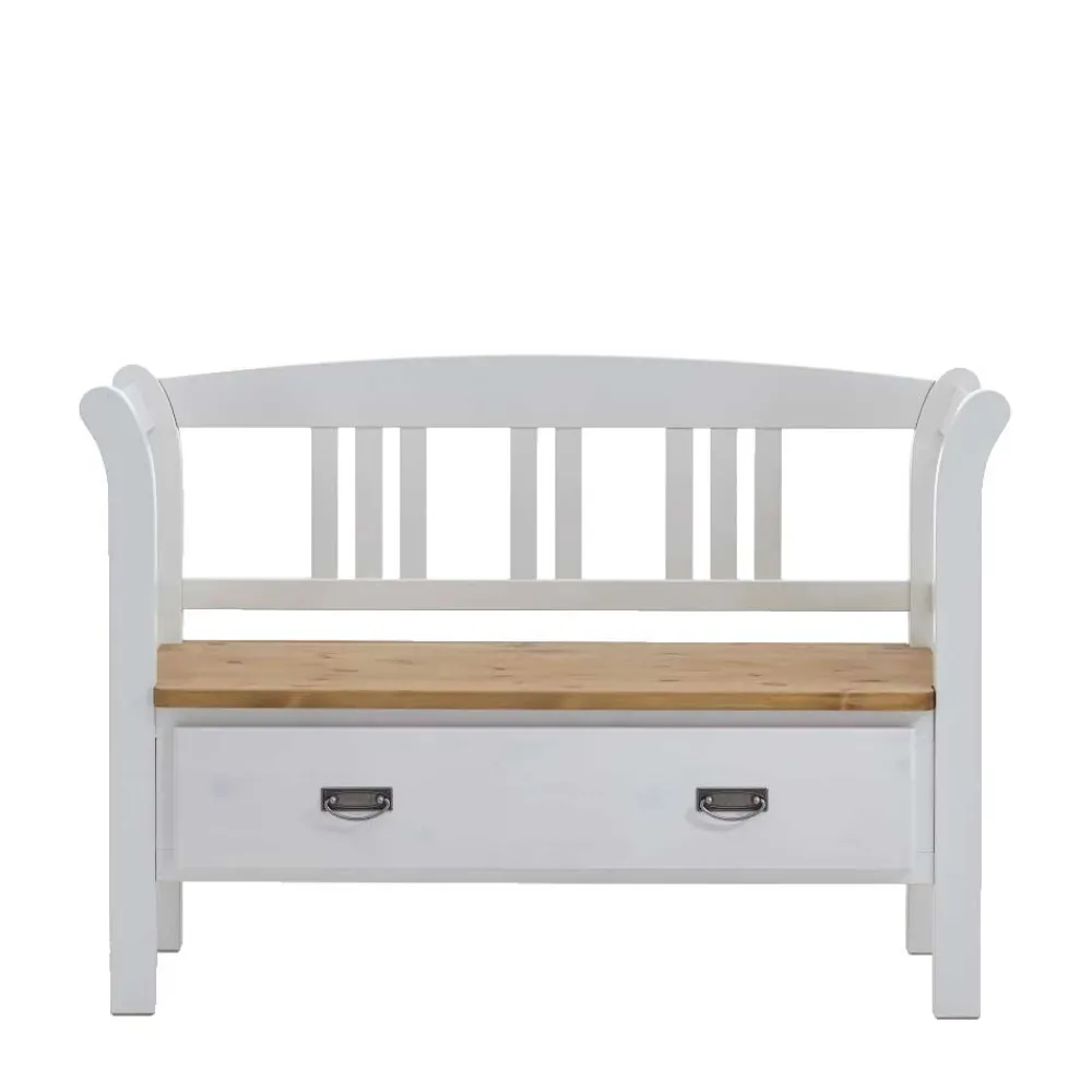 Wohnen Esszimmerbänke|Sitzbank*Landhaus Flurbank Lugon in Weiß Kieferfarben