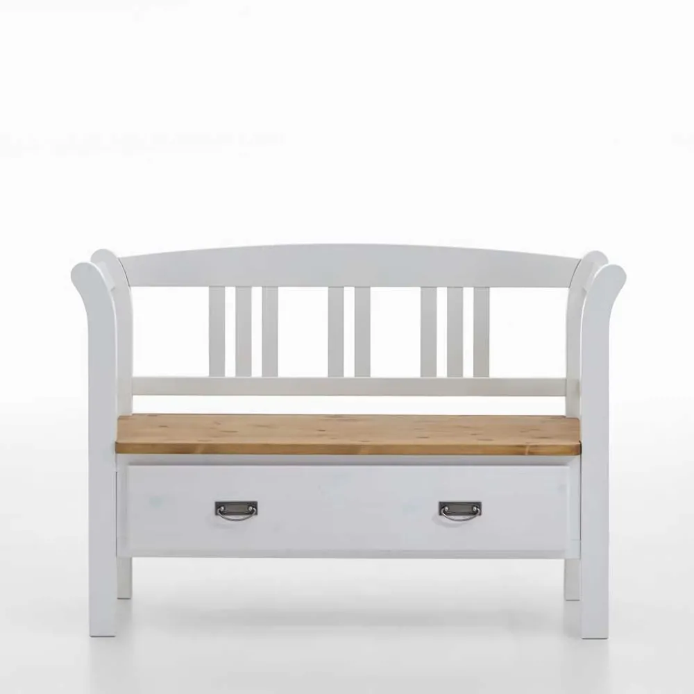 Wohnen Esszimmerbänke|Sitzbank*Landhaus Flurbank Lugon in Weiß Kieferfarben