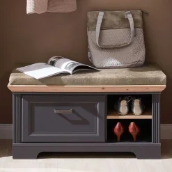 Wohnen Schuhschränke|Garderobenbänke*Landhaus Flurbank mit Kissen 93x49x41 cm - Thumbs