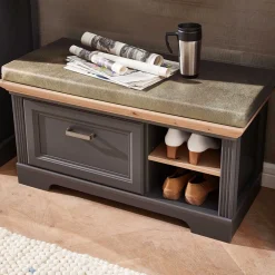 Wohnen Schuhschränke|Garderobenbänke*Landhaus Flurbank mit Kissen 93x49x41 cm - Thumbs