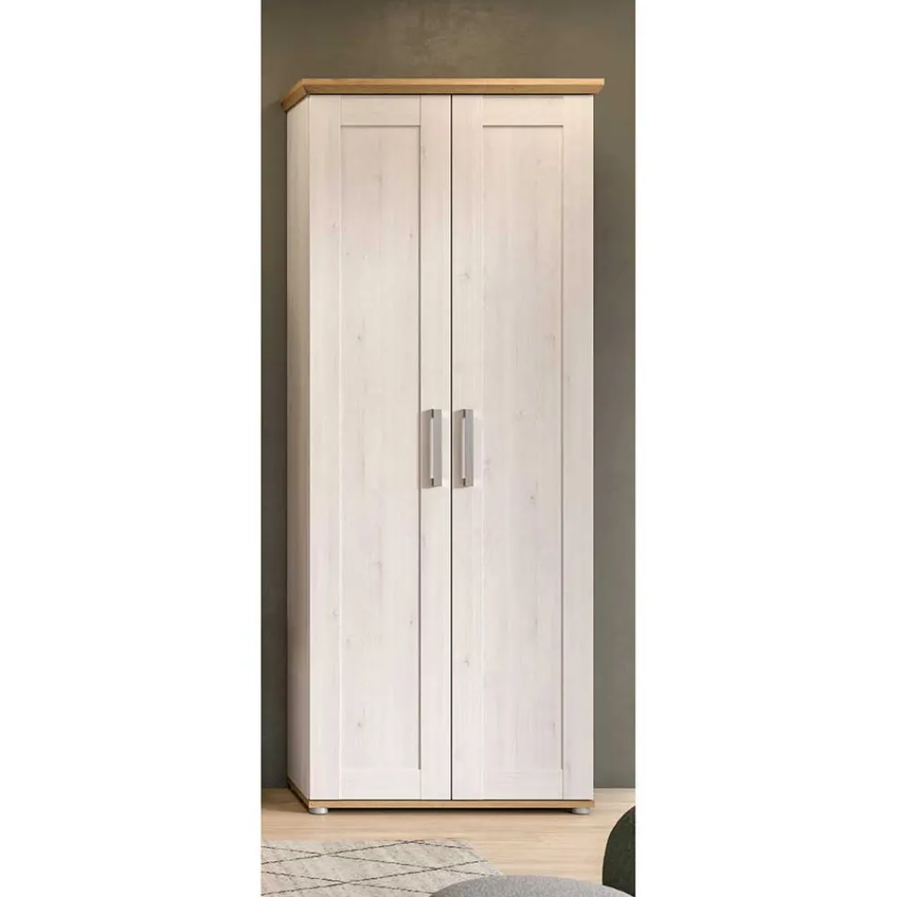 Wohnen Weiße Möbel|Garderobenschränke*Landhaus Flurschrank in Holzoptik Lärche Weiß - Tocella