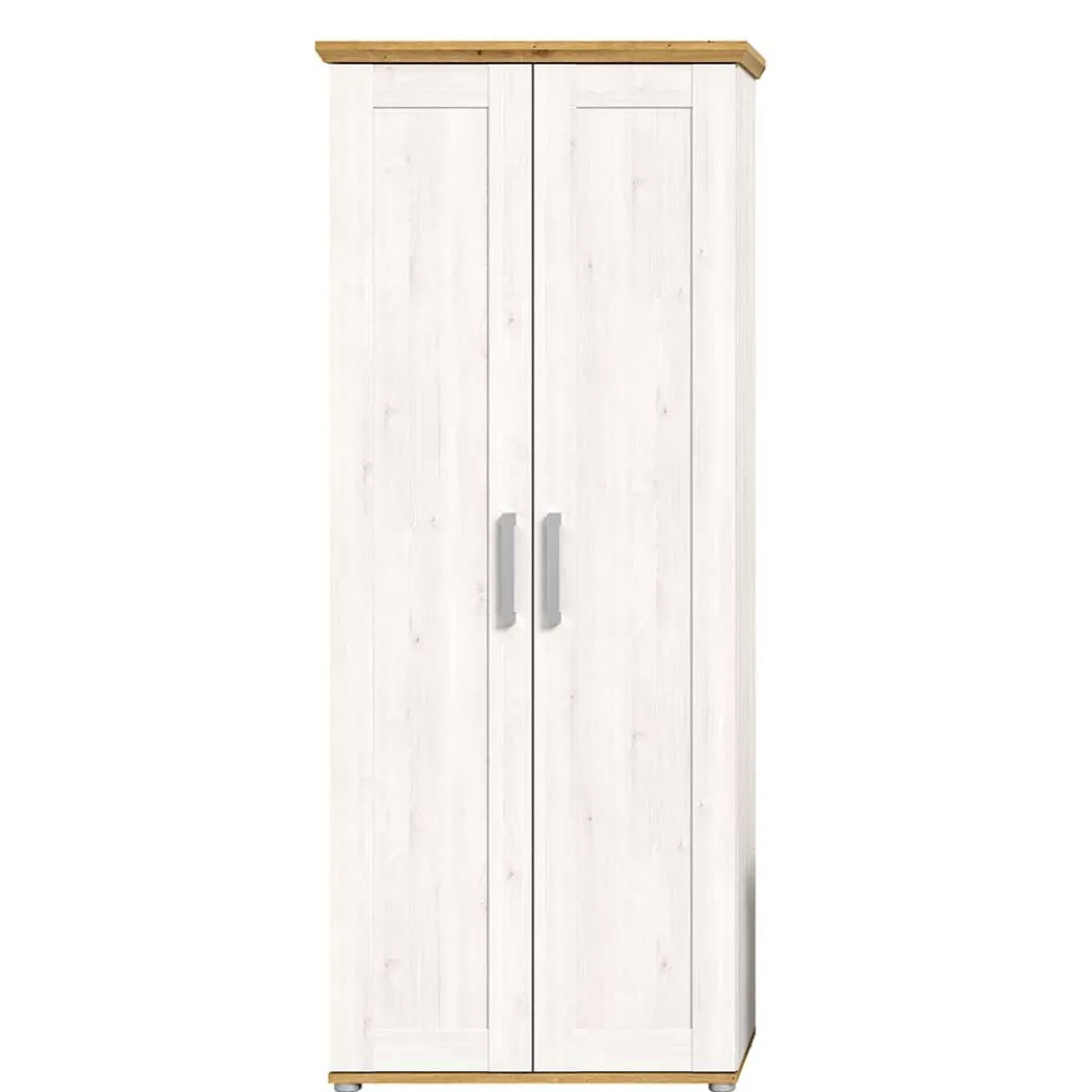 Wohnen Weiße Möbel|Garderobenschränke*Landhaus Flurschrank in Holzoptik Lärche Weiß - Tocella
