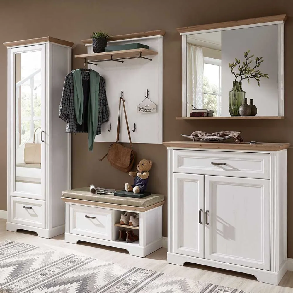 Wohnen Garderoben|Garderoben*Landhaus Garderoben Set in Weiß - Nurelcas (fünfteilig)