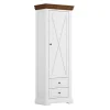 Wohnen Garderobenschränke*Landhaus Garderobenschrank in Weiß mit Braun - Zalya