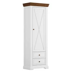 Wohnen Garderobenschränke*Landhaus Garderobenschrank in Weiß mit Braun - Zalya