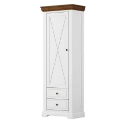 Wohnen Garderobenschränke*Landhaus Garderobenschrank in Weiß mit Braun - Zalya