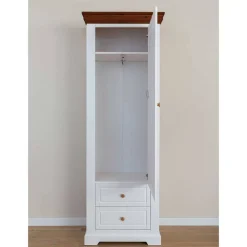 Wohnen Garderobenschränke*Landhaus Garderobenschrank in Weiß mit Braun - Zalya