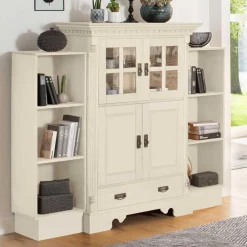 Wohnen Wohnzimmer Komplett*Landhaus Highboard & Regale in Creme - Rospus (dreiteilig)