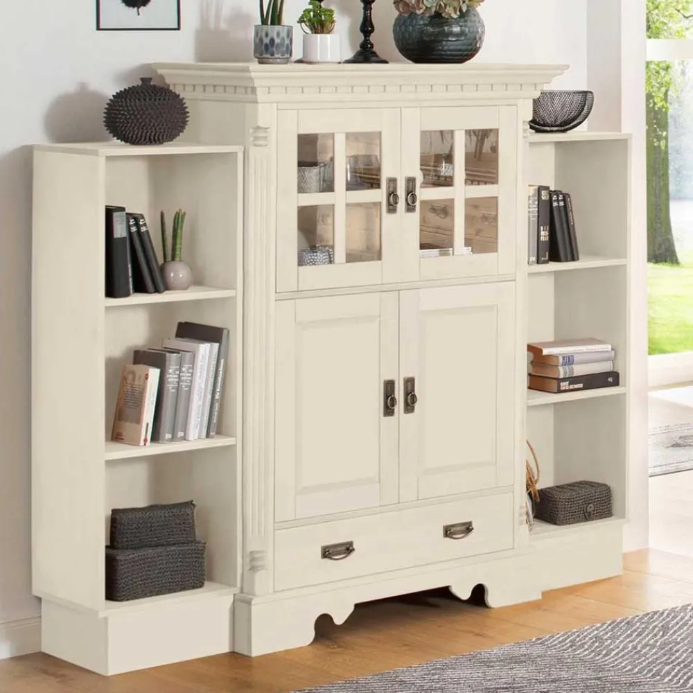 Wohnen Wohnzimmer Komplett*Landhaus Highboard & Regale in Creme - Rospus (dreiteilig)