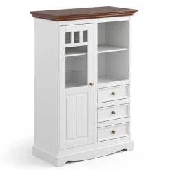 Wohnen Esszimmerschränke|Highboards*Landhaus Highboard in Weiß und Nussbaum Braun - Manipur