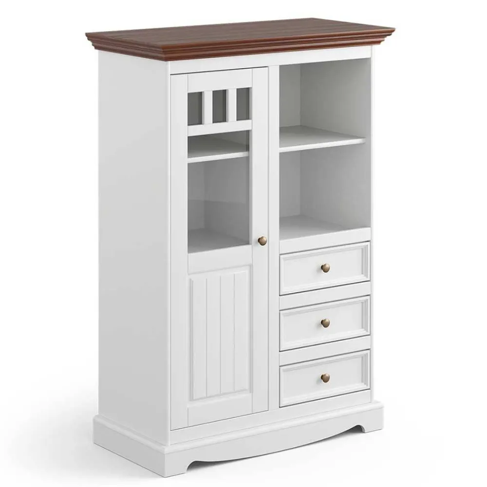 Wohnen Esszimmerschränke|Highboards*Landhaus Highboard in Weiß und Nussbaum Braun - Manipur